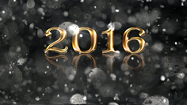 new year 2016 in gold &amp; surrounded by sparklies